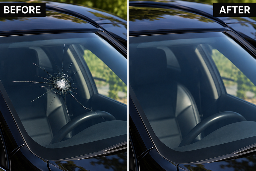 auto glass repair before after photo