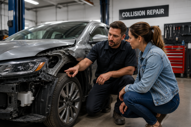 Collision repair work at Butler's Collision in Roseville, Michigan